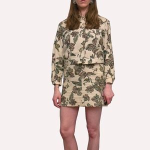 linen floral skirt suit